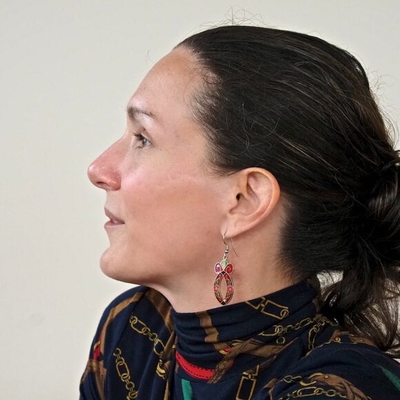 Vintage Enamel Floral Drop Earrings - Picture 4 of 10